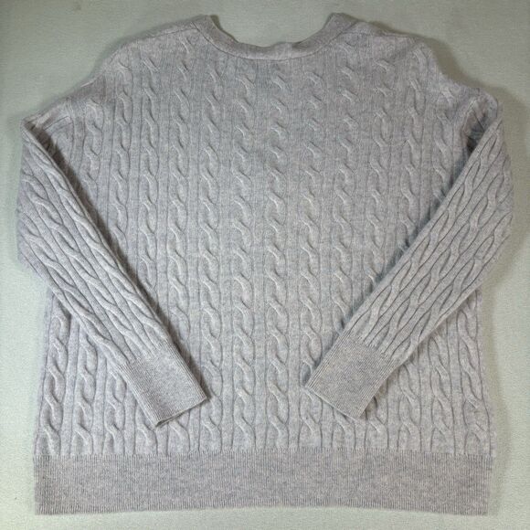 Bloomingdale's 2 Ply Cashmere Cable Knit Cardigan Sweater Women Sz L Light Gray - Picture 3 of 9